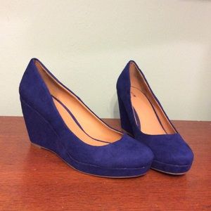 Blue suede wedges